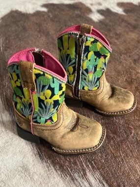 Kids Desert Cactus Western Boots - Pink & Green size 5